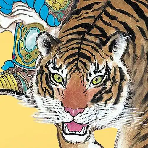 国画财神赵公明画像 武财神赵元帅骑虎丝绸画 招财辟邪客厅卷轴画