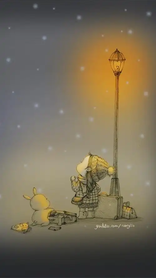 女孩与兔子暖心插画