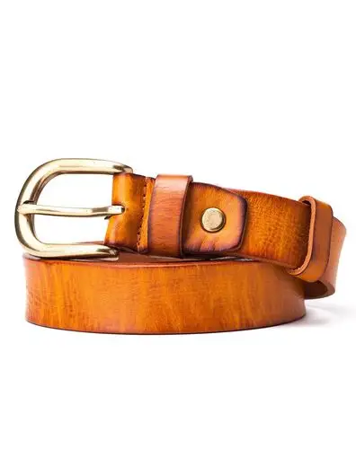 女款土黄色头层牛皮时尚休闲皮带