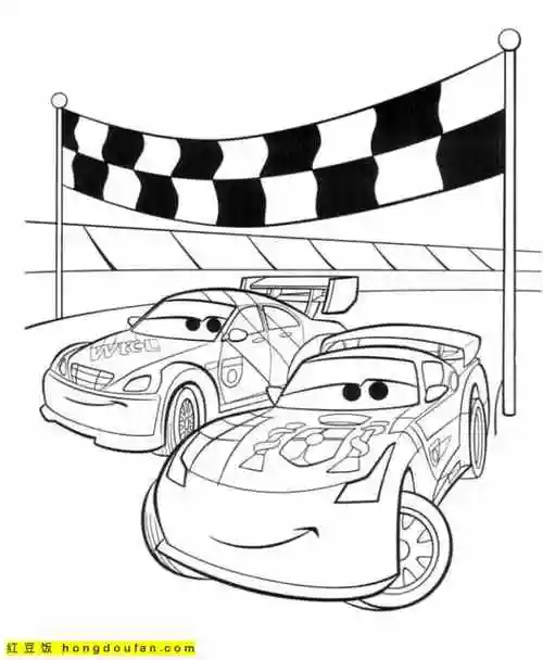 《汽车总动员》超级赛车卡通涂色图片-红豆饭小学生简笔画大全