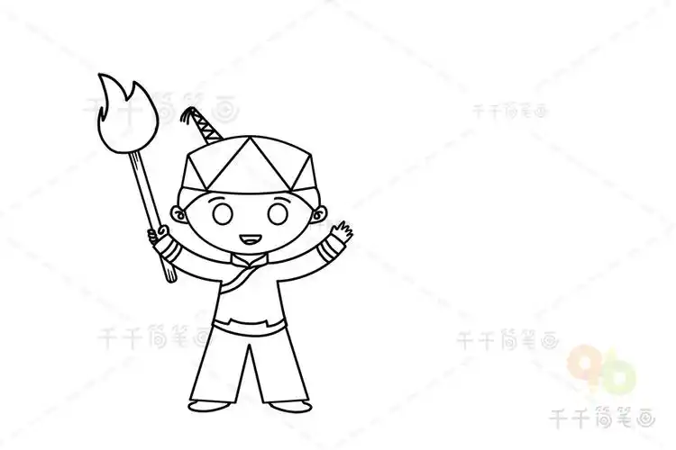 彝族节日火把节简笔画