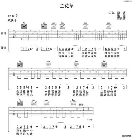兰花草吉他谱指弹简单版(高清)-初学者吉他谱 - 吉他导购店