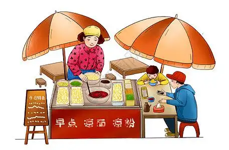 三色鸡丝凉面插画