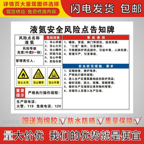 液氮安全风险点告知牌电力机械机床消防岗位警示牌危险源标识卡牌
