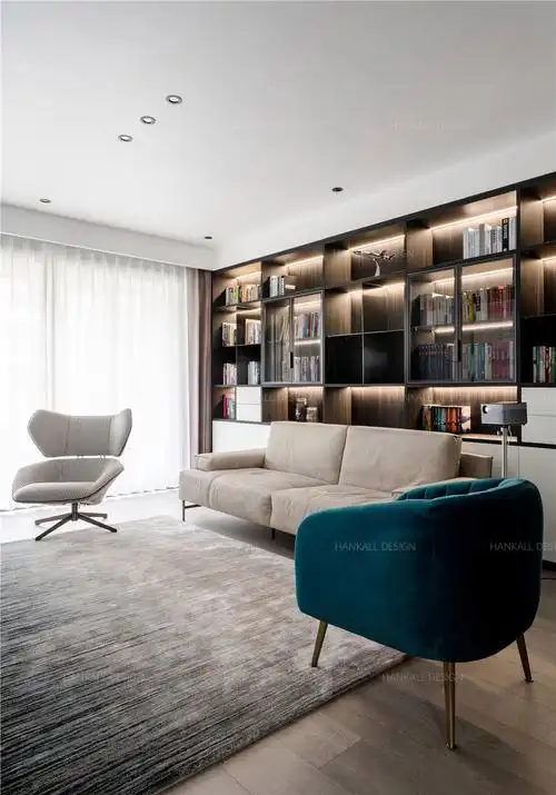 挂画 窗帘 沙发 茶几 130平现代风沙发背景墙装修效果图 展示柜 沙发