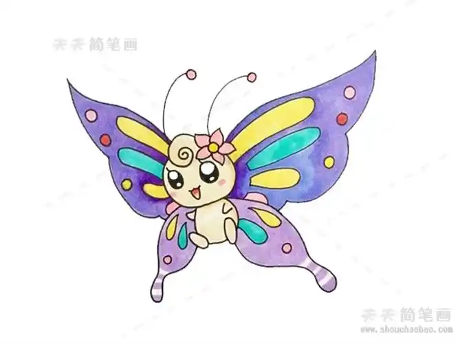 卡通蝴蝶简笔画带颜色,怎么画蝴蝶简单漂亮