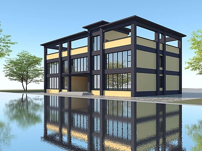 层效果图模型下载3d现代木梯层架模型下载3d现代三层办公楼模型下载3d