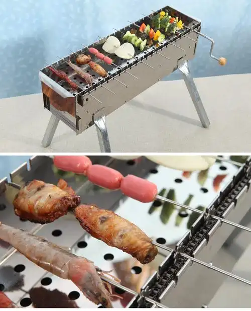 户外旋转烧烤炉自动烤架便携不锈钢碳烤炉360度旋转家用烧烤架