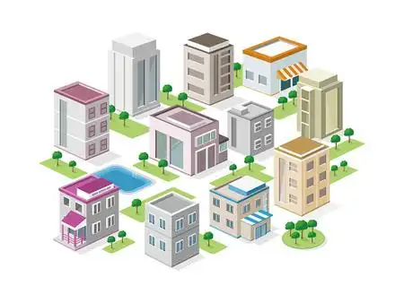 彩色卡通手绘建筑房子大楼楼房城市建筑矢量元素png素材