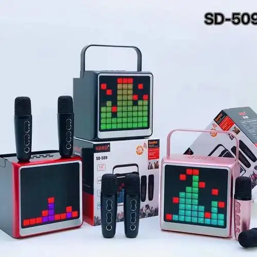 sd509麦克风蓝牙音箱家庭式ktv便携蓝牙低音炮无线双话筒小音响