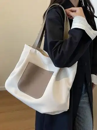 艾欣儿帆布包女日韩百搭单肩斜挎手提包女大容量简约纯色休闲文艺托特