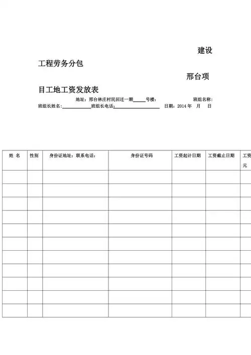 建筑施工工人工资发放表范本