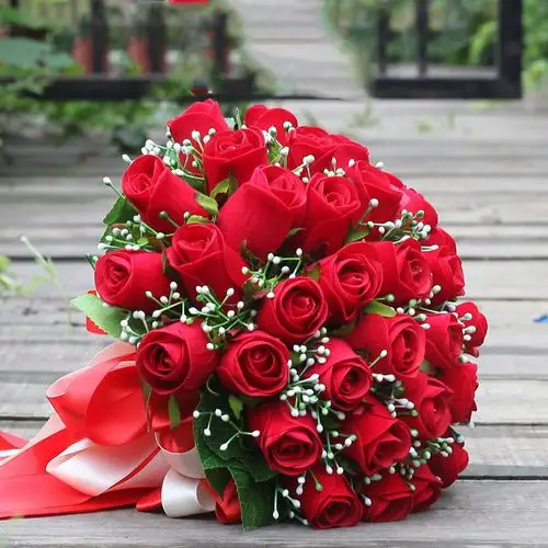 手捧新娘结婚缎带花束永生花仿真真红玫瑰花摄影新娘手捧花