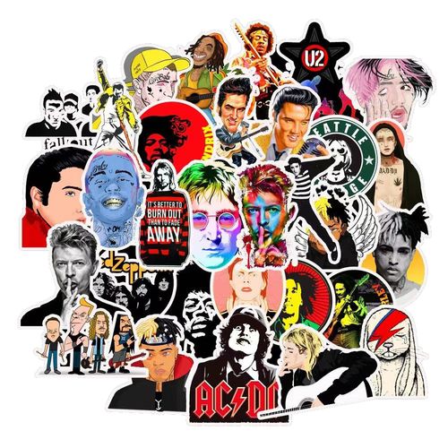 50张欧美摇滚乐队标志贴纸rock个性吉他笔记本电脑行李箱机车贴画