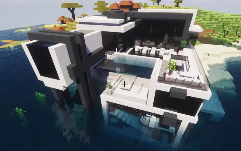 萌新第一次玩我的世界,建造的海边豪华四层大别墅