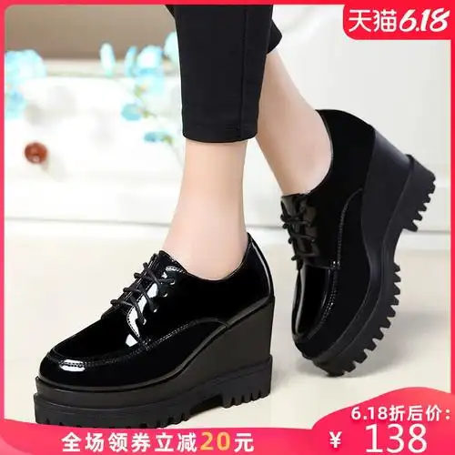 百款厚底松糕女鞋子2019新款搭020年春2单鞋英伦风春秋坡跟小皮鞋