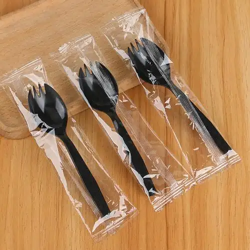 现货批发一次性叉勺 独立包装带纸巾叉勺 快餐外卖打包勺子叉子