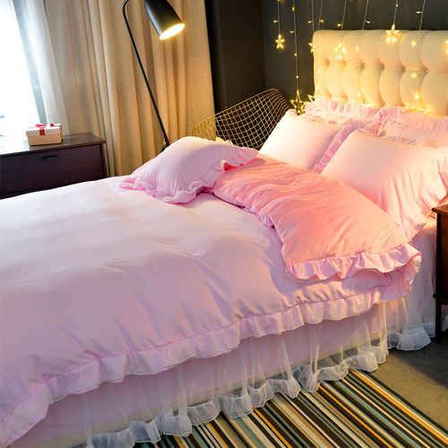 包邮 金璐艺加厚加绒水晶绒纯色公主蕾丝被套单件少女心床品单被罩ins