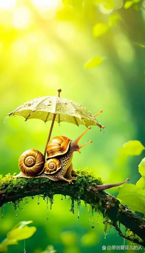 雨中蜗牛的浪漫,撑伞也要慢慢爱.漂亮的蜗牛图片!这也太可爱了吧.