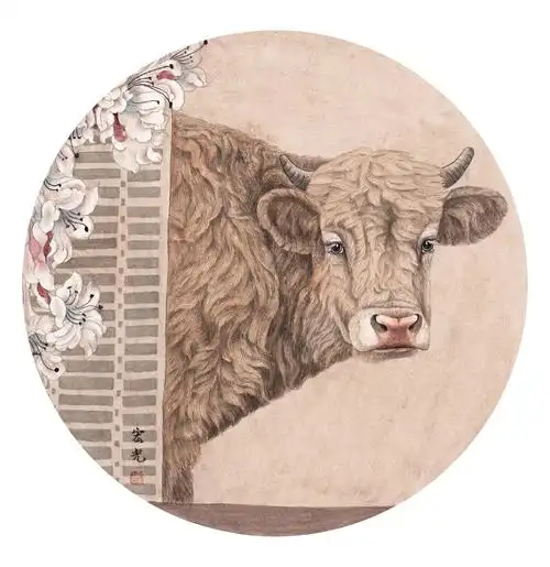 画家郑宏光新作工笔画牛欣赏