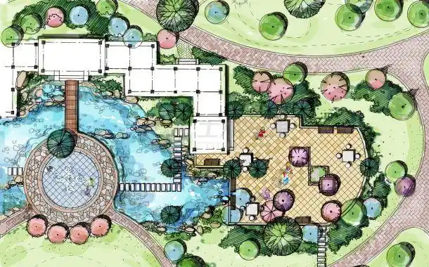 【手绘】辽宁锦州某公园景观设计方案:   手绘总平面 鸟瞰图 各个节点