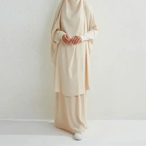 大码 两件套装 裙 阿拉伯中东长袍纯色长袖 套装 跨境外贸穆斯林时尚