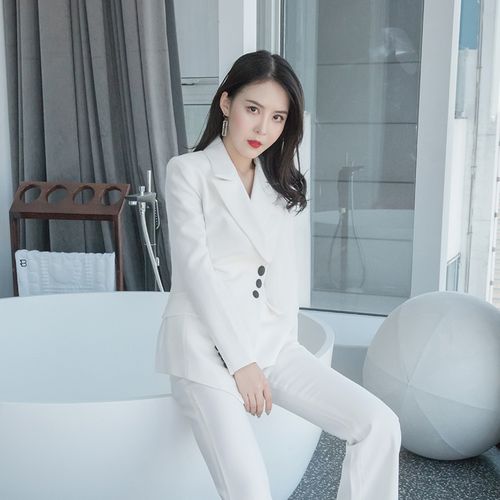 初九studios同款 干练气场 白色西装套装女气质时尚经理工作服