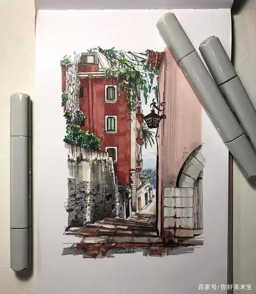 一组看了就会让人心情变好的马克笔风景画