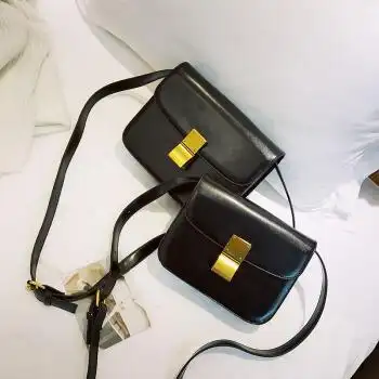 小包包女2018新款单肩斜挎包韩国ulzzang复古油皮小方包 黑色小号