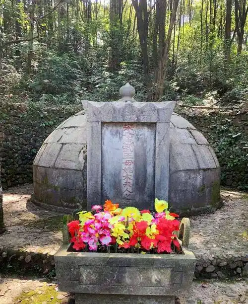 岳母墓前草青青,墓碑正中刻有"宋岳忠武王姚太夫人之墓",李夫人墓