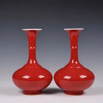 1973年赠上海博物馆官窑器 红釉节节扁瓶