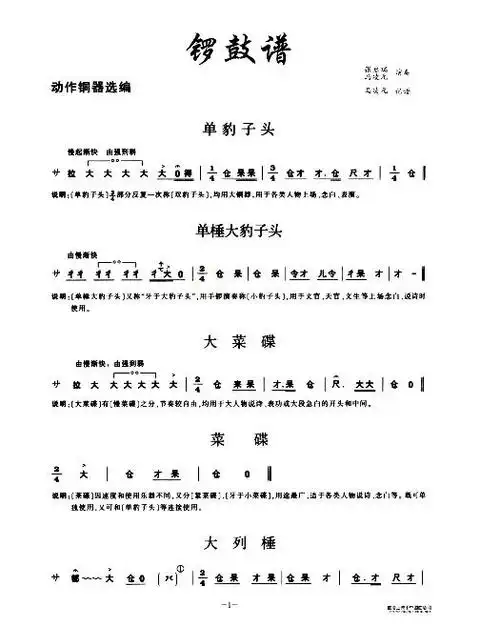 民间锣鼓谱 大鼓鼓点节奏谱和敲打方法