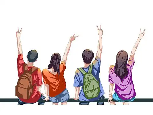 彩色手绘卡通五四青年节人物背影青年节元素png素材登山的援助励志