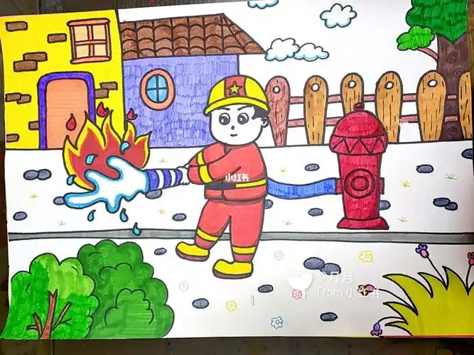 职业儿童画消防员