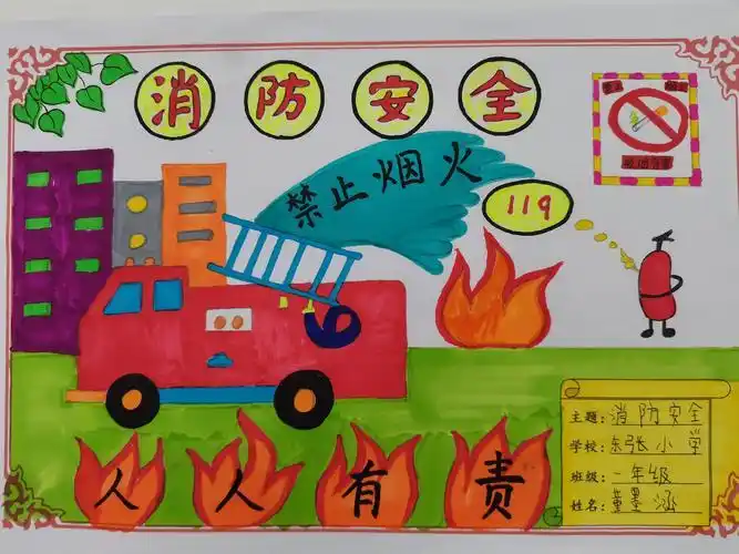 消防安全记心中东张小学一年级消防安全手抄报