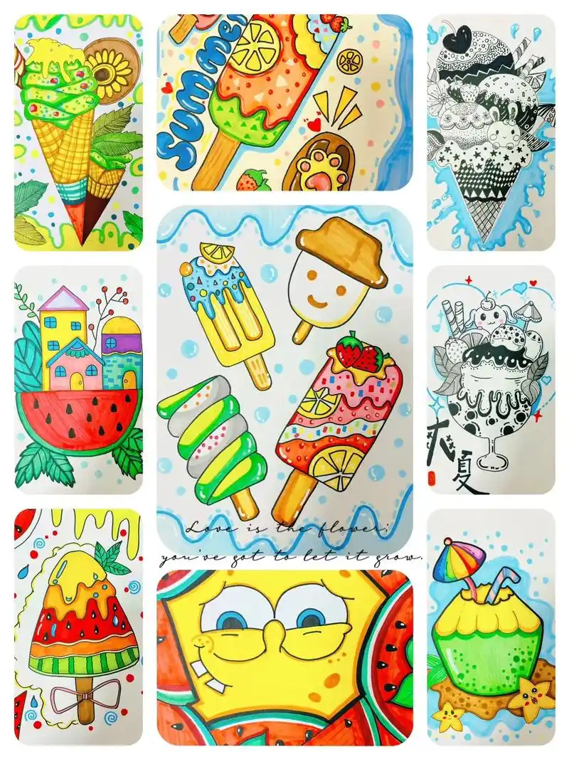 夏日主题创意绘画,夏天有美味的冰激淋和吃不完的 - 抖音