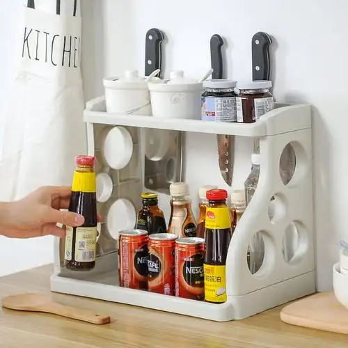 双层厨房置物架调味料塑料收纳架落地刀架调料瓶架子灶头收纳神器