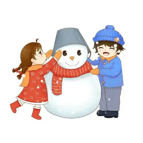 卡通手绘堆雪人冬季小朋友玩耍gif动态图冬天雪人元素[gif]