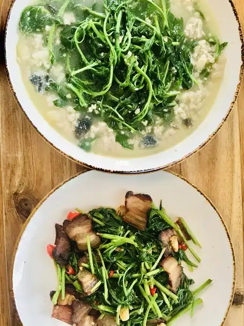 品春腊肉炒芦蒿皮蛋肉末上汤枸杞叶