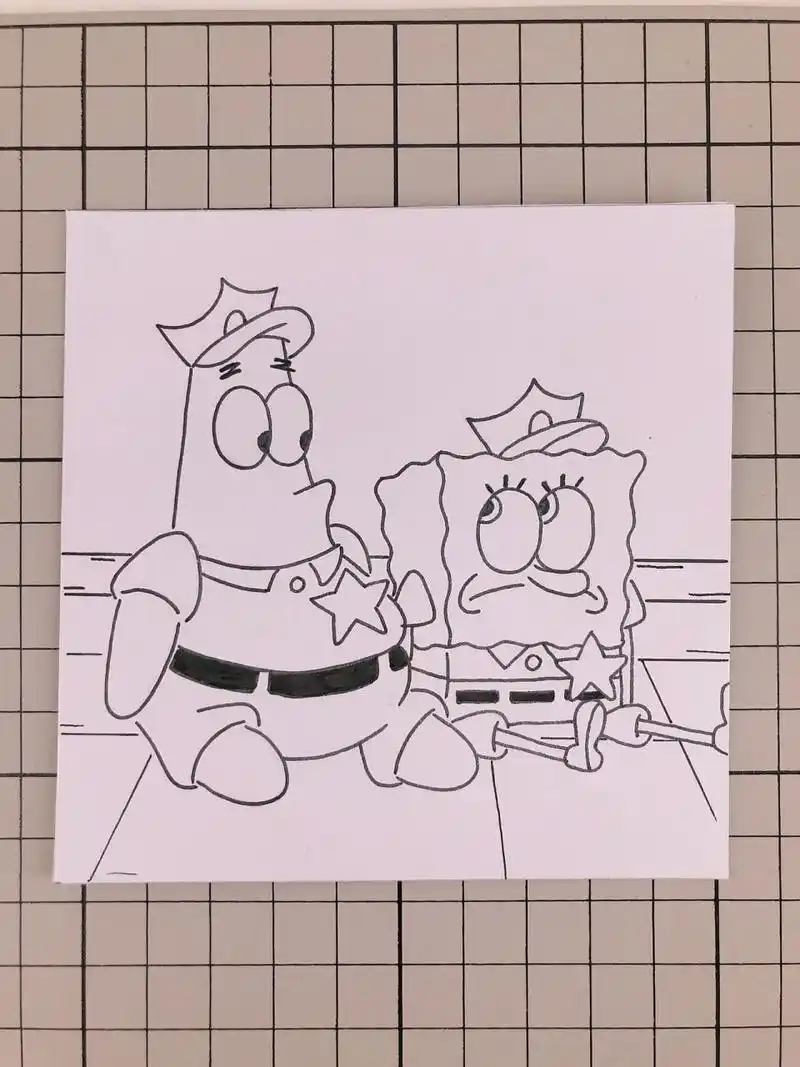 第242幅|海绵宝宝和派大星卡通画,附步骤图 马克笔:多乐绘128色