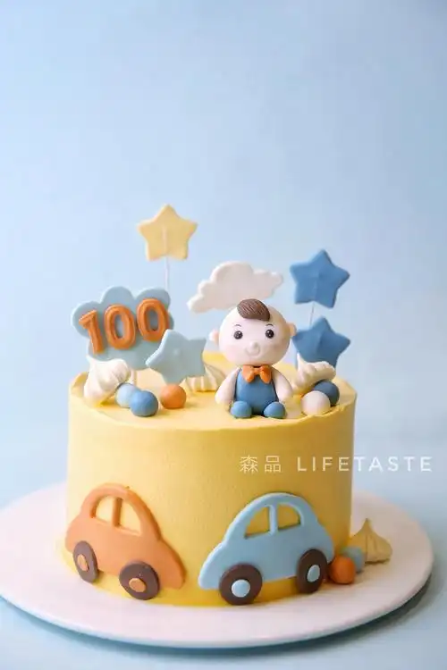 男宝宝百天蛋糕,翻糖装饰奶油蛋糕