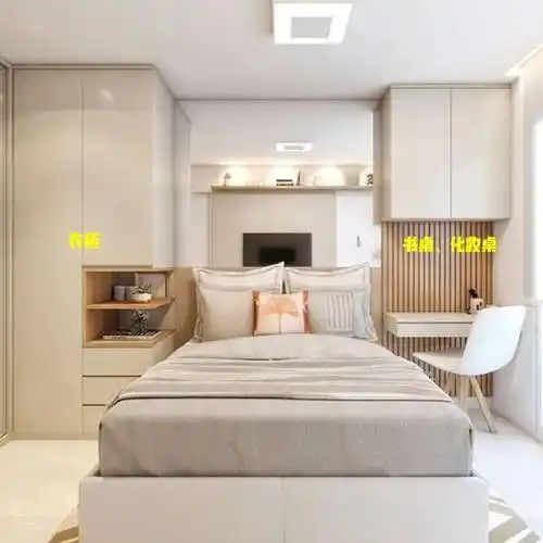 好机智,为了卧室收纳空间多,围着床头再加装一圈衣柜,真的实用_吊柜_