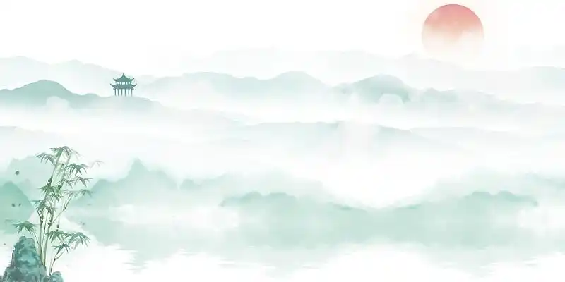 绿色水墨风高山水流云雾中国风展板背景古风山水背景