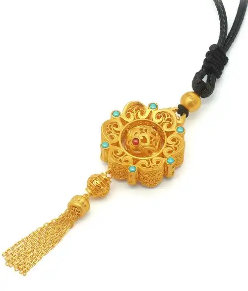 古法黄金宫灯吊坠女足金999流苏项链花丝古法时来运转吊坠金首饰1991g