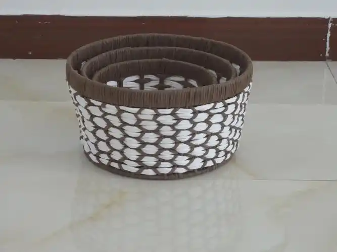 新款圆形纸绳草编收纳篮筐子礼品筐编织水草花篮水果筐纸绳收纳筐