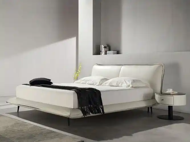 闪电发货 意大利极简风格 设计师首选 北欧头层羊纹真皮床 小户型主卧