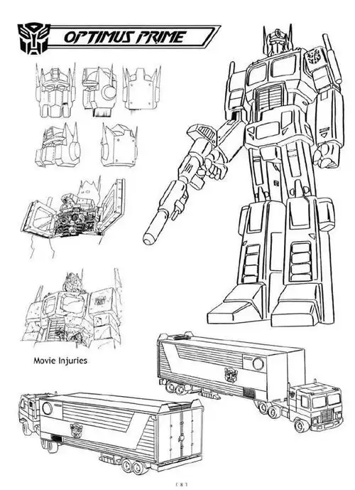 变形金刚g1动画擎天柱,爵士,铁皮等角色未上色线稿图