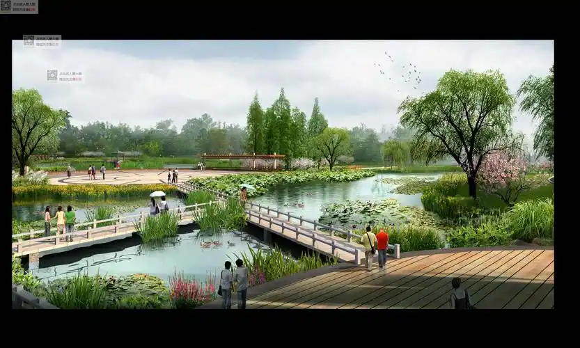 滨水湿地景观鸟瞰图效果图psd