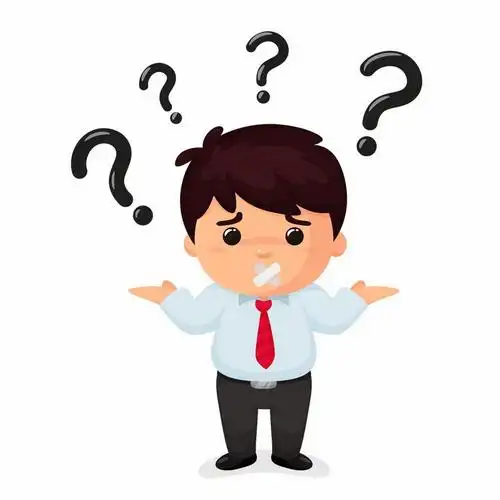 卡通男人胶带封嘴充满了象征疑问的问号png图片免抠矢量素材
