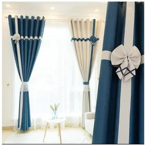 色北欧风格棉麻拼接窗帘客厅卧室飘窗遮光成品窗帘布窗纱